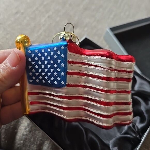 Valerie Parr Hill Glass Ornament American Flag Patriotic Christmas USA July 4th - Picture 3 of 8